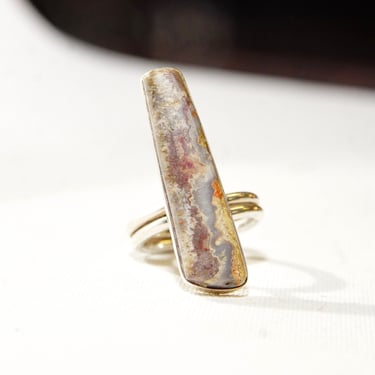 Vintage Sterling Silver Crazy Lace Agate Ring, Banded Gemstone, Long Finger Ring, Artisan, Bohemian, Crystal Lover, Size 6 3/4 US 