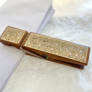 Abalone Inlaid Mail Holder, Note Holder, Inlay Mail Sorter, Mid Century, Office, Home Decor 