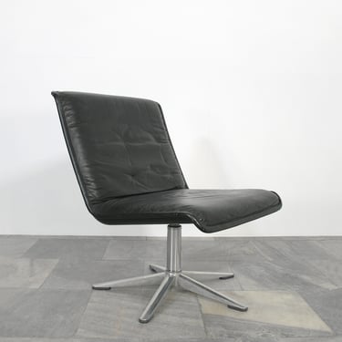 Vintage Wilkhahn Black Padded Leather Delta 2000 Lounge Chair Easy Shell Executive Modernist Home Office Mid Century Modern West German Loft 