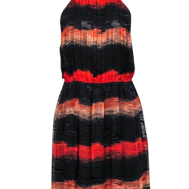 Alice & Olivia - Black & Red Ombre Striped Textured Fit & Flare Dress Sz 12