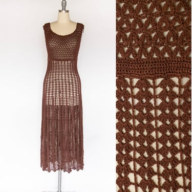 1940s Dress Crochet Cotton Sheer Knit S 