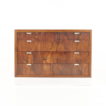 Bernhardt Flair Style Mid Century Rosewood Walnut and Chrome 4 Drawer Dresser Chest - mcm 