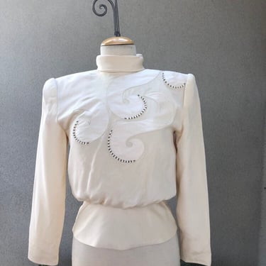 Vintage evening cream top blouse  silk beaded pad shoulders sz 4 by Gala Julie Francis 