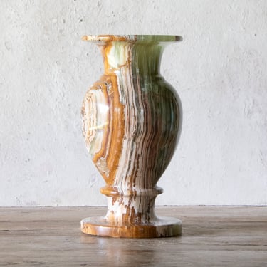 8" Tall Onyx Vase, Banded Organic Stone Vessel Vase 