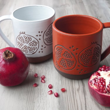 Pomegranate Mug - fruit floral rustic farmhouse pottery 