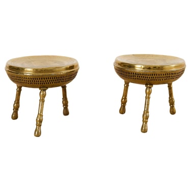 Pair of Middle Eastern Moorish Pierced Brass Stools