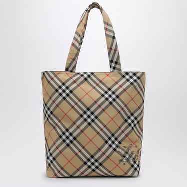 Burberry Check Sand Small Tote Bag Men