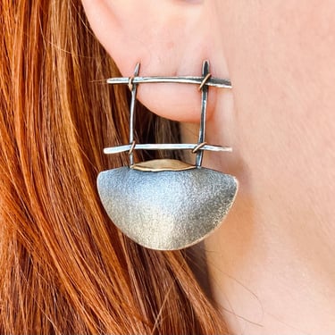 Carolyn Morris Bach Sterling Silver 18K Vessel Earrings Studio Made Postmodern 
