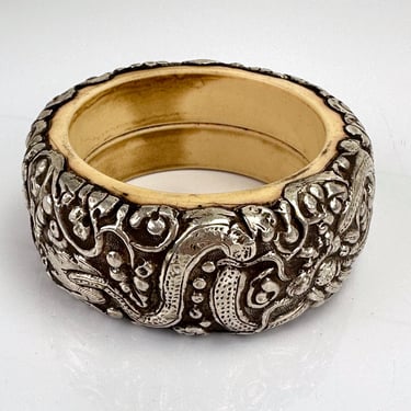 Vintage Nepalese Tibetan Repousse Silver Bangle Bracelet Snake Dragon Engraved 