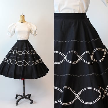 1950s EMBROIDERED INFINITY circle cotton skirt large | new spring summer 