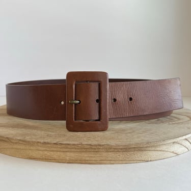 Vintage 90s Tan Soft Genuine Leather Wide Leather Wrap Buckle Belt Size Large 