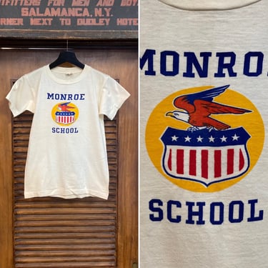 Vintage 1950’s “Champion” Label Monroe School Eagle Flag T-Shirt, 50’s Tee Shirt, Vintage Clothing 