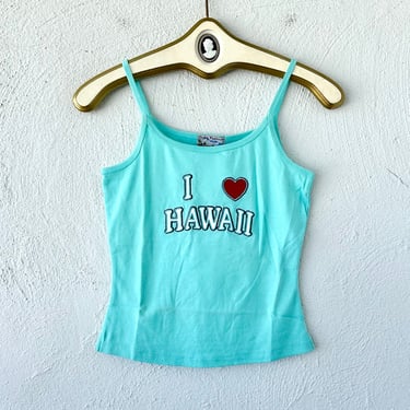 Vintage 90s Y2k I Heart Hawaii Travel Tank Top Hawaiian Tourist Tshirt 