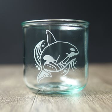 Orca Whale Lowball Glass - etched barware for whiskey + cocktails 