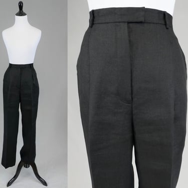 90s Black Irish Linen Trousers - 29" waist - High Rise Pants - Talbots - Vintage 1990s - 30" waist 
