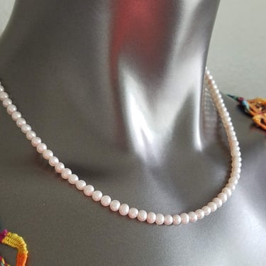 19" Pink Pearl Necklace~Sterling Clasp~Handmade Pearl Strand~5mm Pale Pink Pearls 