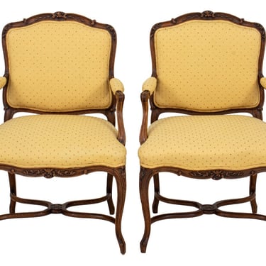 French Louis XV Style Upholstered Oak Armchair, 2