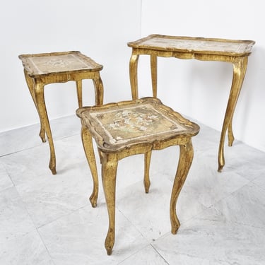 Florentine netsing tables by Fratelli Paoletti, 1950s - italian gild wood side tables - antique side tables - neoclassical tables 