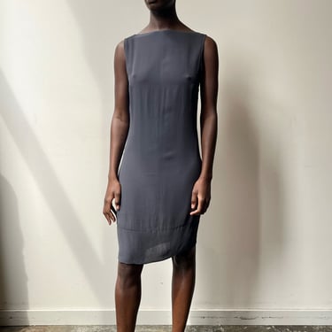 Costume National grey silk crepe backless shift dress 