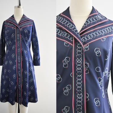 1960s/70s Leslie Pomer Navy Knit Dress 