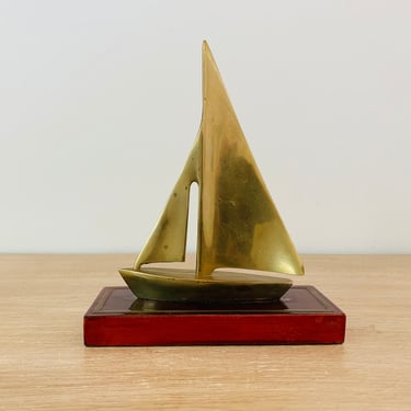 Vintage Nautical Brass Sailboat Sculpture 