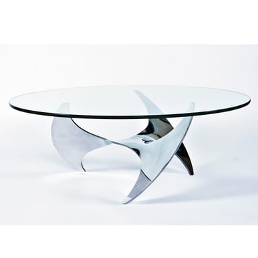 Glass Top Aluminum Propeller Round Coffee Table by Knut Hesterberg for Ronald Schmitt 