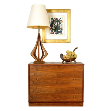 MCM Walnut Chest with 4 Drawers + Brass Knobs