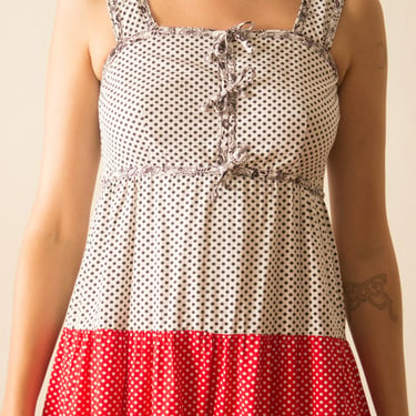1970s Cotton Dots and Striped Sun Dress 