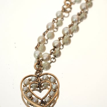 Gold Pearl Heart Charm Bracelet