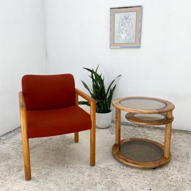 Burnt Orange and Curved Oak Armchair