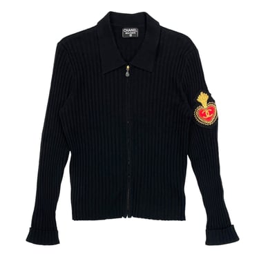 Chanel Black Crest Logo Ribbed Sweater