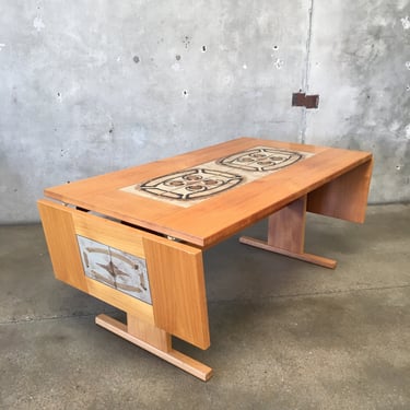 Vintage Teak And Ceramic Inlay Dining Table By Gangso Mobler