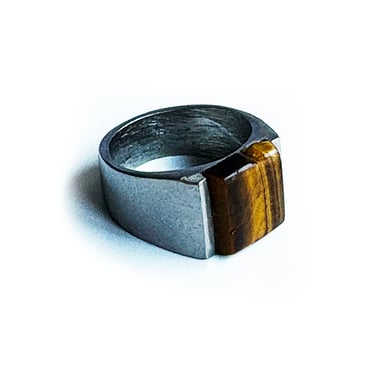 TIGER EYE SQUARE SIGNET SILVER RING