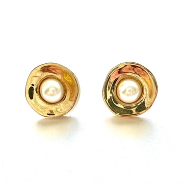 Vintage Givenchy Pearl Earrings 1980s 1990s Glam Jewelry Gold Stud Earrings 