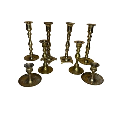 Set of Brass Candlesticks, Mismatched Wedding Candlestick Holders, Set of 8 