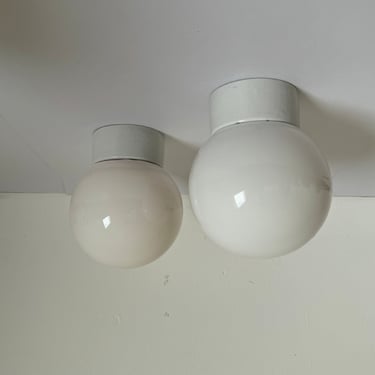 1 of 2 Vintage Wall Sconces / White Glass Globe Wall Lamps / Ceiling Lights / Bauhaus Flush Mount Lights / Industrial / Yugoslavia / 1970s 