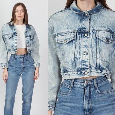 90s Calvin Klein Sport Acid Wash Cropped Jean Jacket - Small | Vintage Denim Streetwear Oversize Crop Coat 