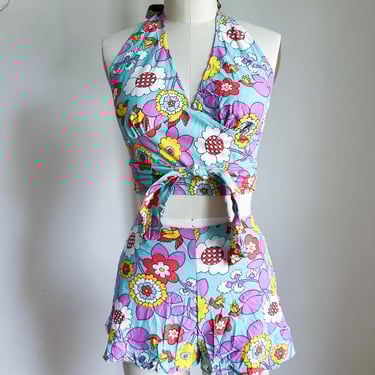 Vintage 1960-70s 2pc Floral Swimsuit / M 