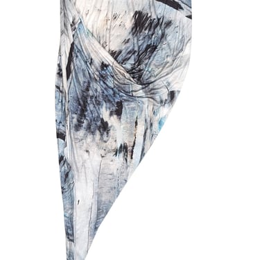 Helmut Lang - Blue & Grey Tie-Dye Print Asymmetrical Ruched Skirt Sz M