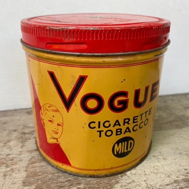 Vintage Vogue Cigarette Tobacco Tin, Woman's Face, Red And Yellow, Tobbacianna, Man Cave, Nice Graphics, Art Deco Design 