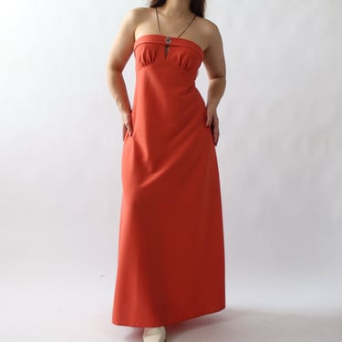 60s Coral Rhinestone Strap Dress