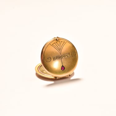Victorian Gold Filled Locket Pendant, Garnet Accent, Engraved Motifs, Antique Locket, Mourning Jewelry, 35mm 