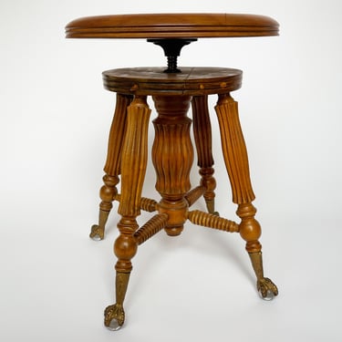 1900s Antique Victorian Style Maple Wood Piano Stool 