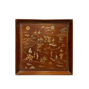 Chinoiseries Golden Graphic Brown Lacquer Square Display Disc Plate Tray ws2800E 