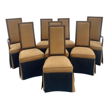 Vintage Henredon Artefacts Upholstered Oak Dining Chairs - Set of 8 