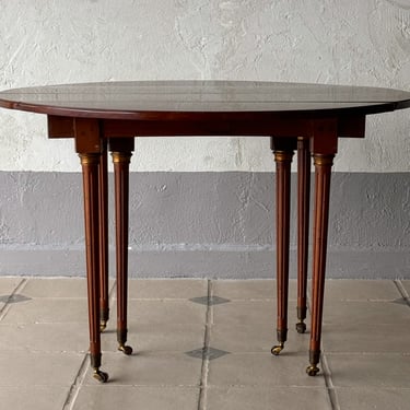Narrow 18th C. Louis XVI Brass-Mounted Mahogany Two Leafed Dining Table