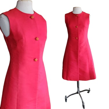 Vintage 60s Red Wool Mod Duster Long Vest Tunic 