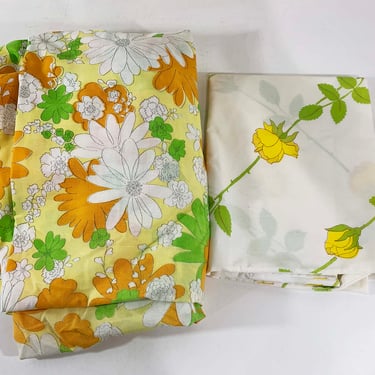 Vintage Mismatched Sheet Set Christian Dior Wamsutta Pillowcase Cannon Monticello Twin Fitted Sheets Floral Bedding Fabric Mid-Century 1970s 