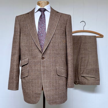 Vintage 1980s Bespoke Glen Plaid Wool Suit, Jack Taylor Beverly Hills Custom Tailor, Size 44R 