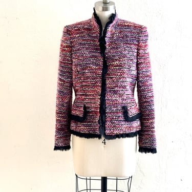 vintage wool tweed classic pink purple cropped jacket 